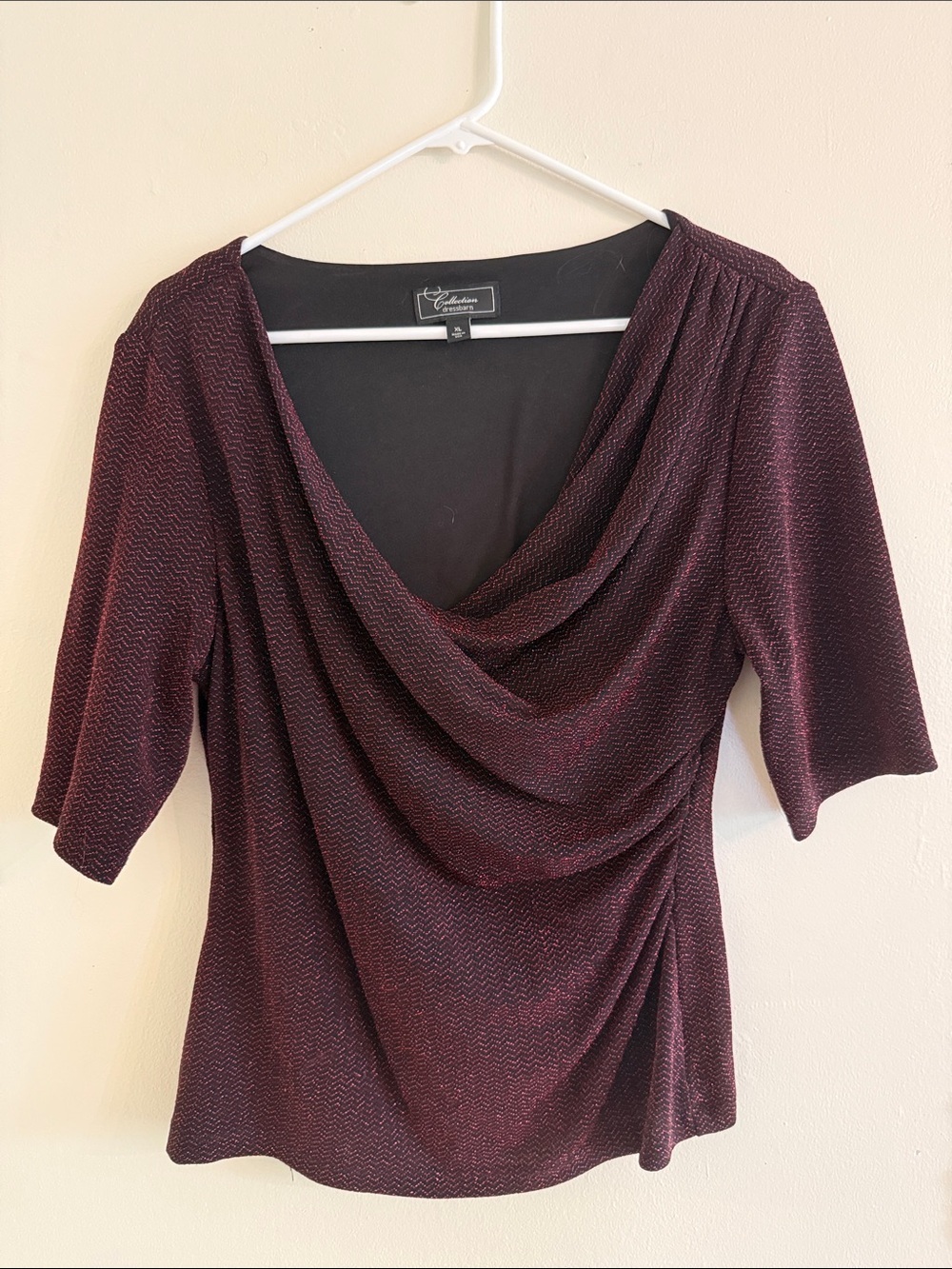 NWOT Burgundy Cowl Neck Draped Blouse Size XL